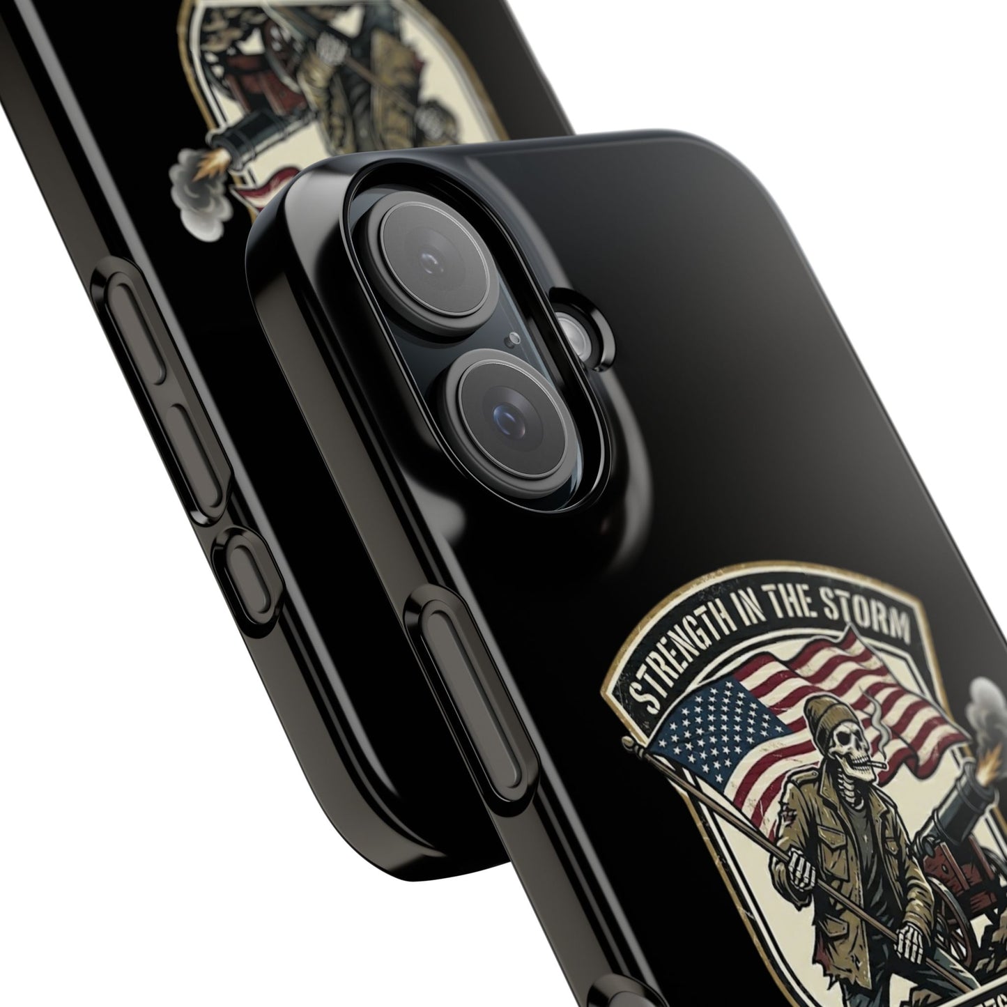 American Slim Phone Case — "Strength in the Storm" Patriotic Skeleton Soldier Design