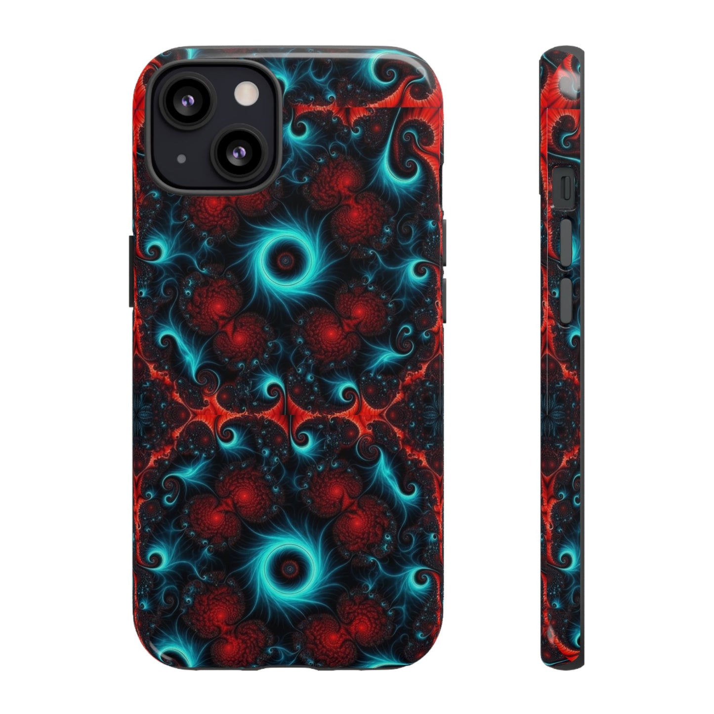 Phone case glossy ---Galaxy Fractal Tough Phone Case — Red & Teal Abstract Protective Cover