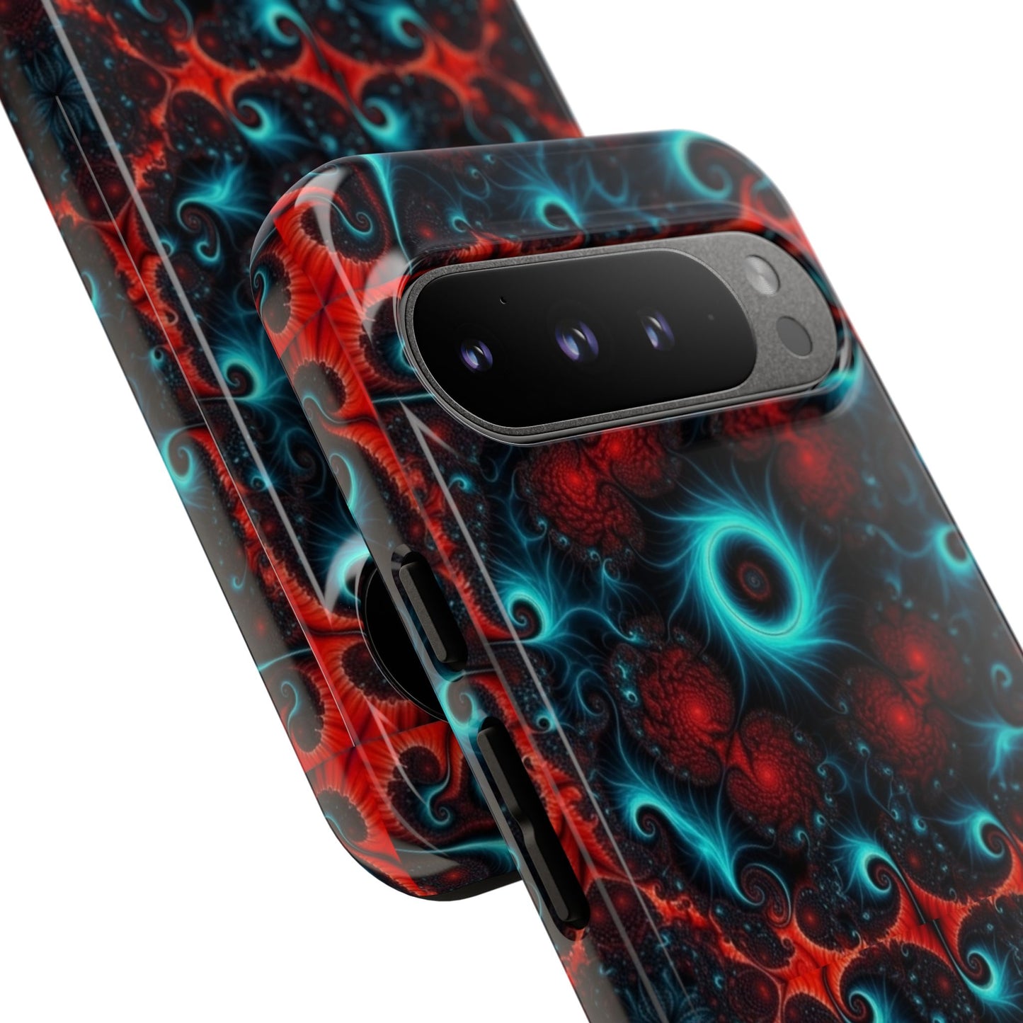Phone case glossy ---Galaxy Fractal Tough Phone Case — Red & Teal Abstract Protective Cover