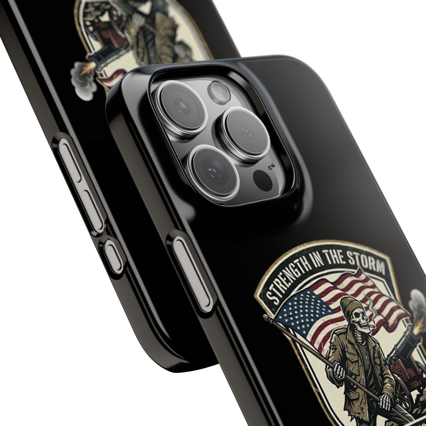 American Slim Phone Case — "Strength in the Storm" Patriotic Skeleton Soldier Design