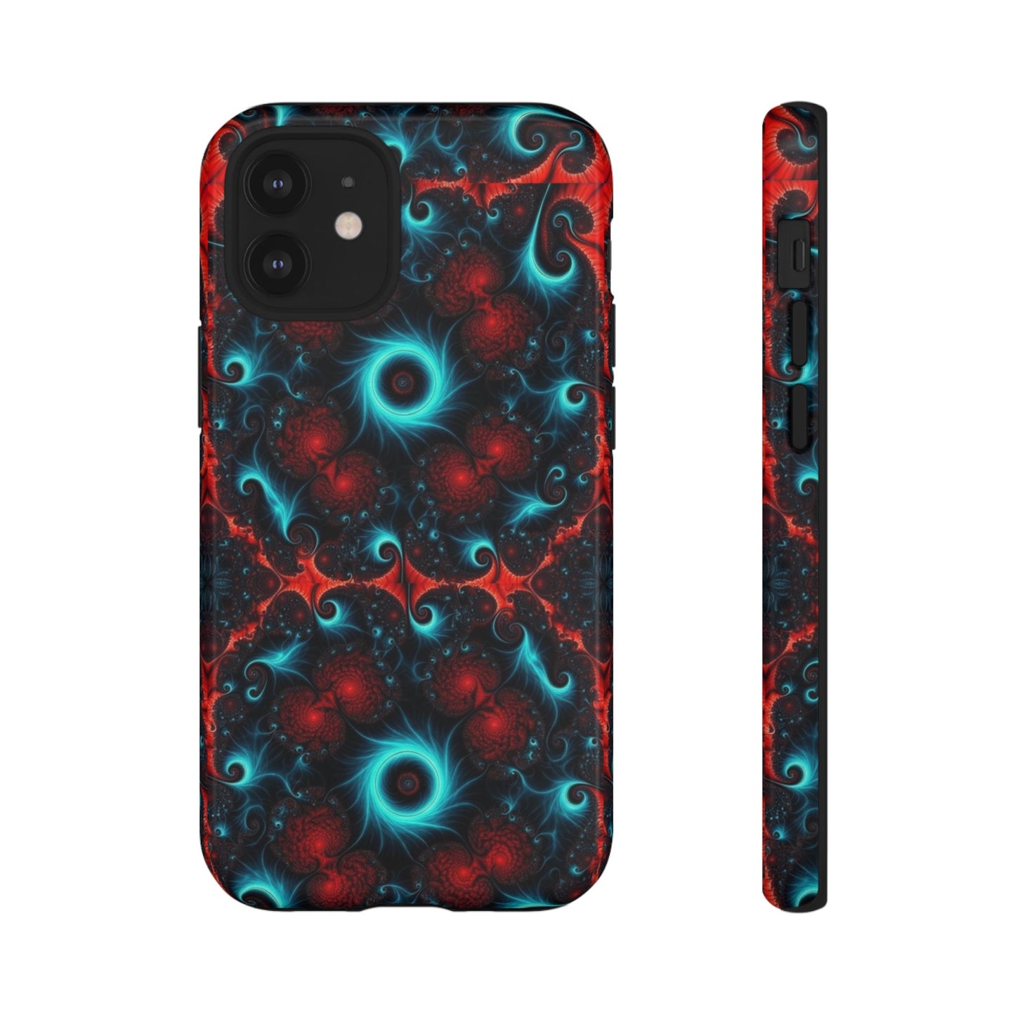 Phone case glossy ---Galaxy Fractal Tough Phone Case — Red & Teal Abstract Protective Cover