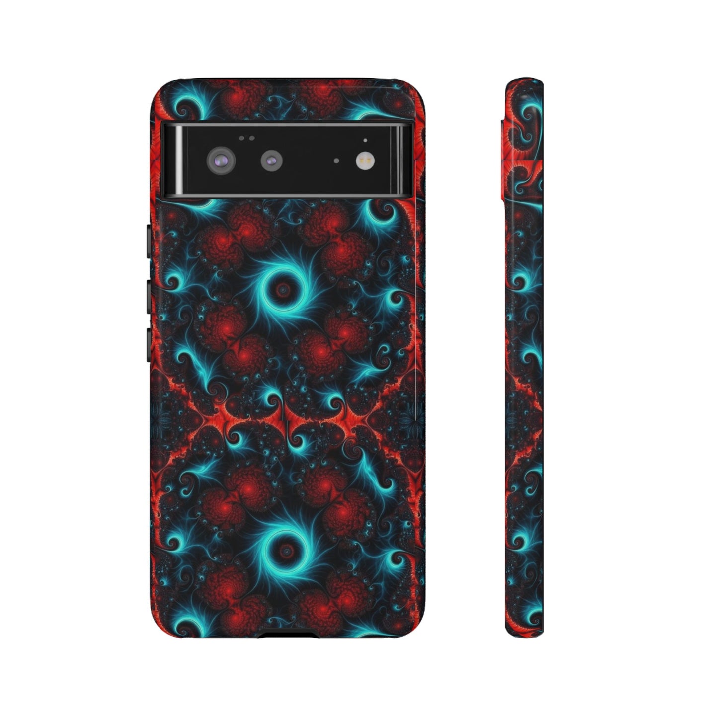 Phone case glossy ---Galaxy Fractal Tough Phone Case — Red & Teal Abstract Protective Cover