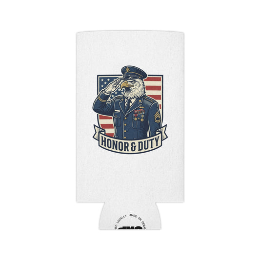 Honor & Duty Can Cooler — Patriotic Eagle Salute Beverage Koozie