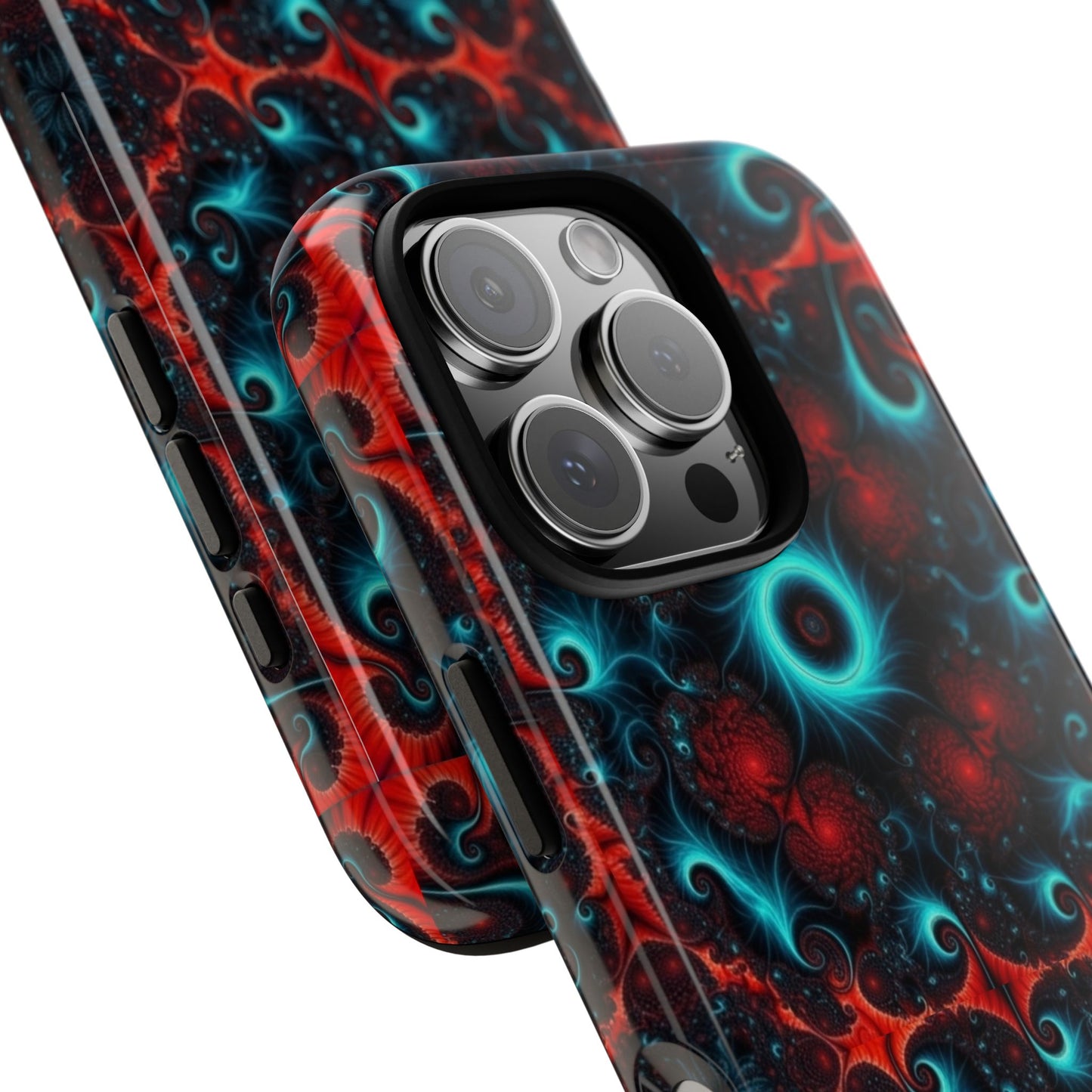 Phone case glossy ---Galaxy Fractal Tough Phone Case — Red & Teal Abstract Protective Cover