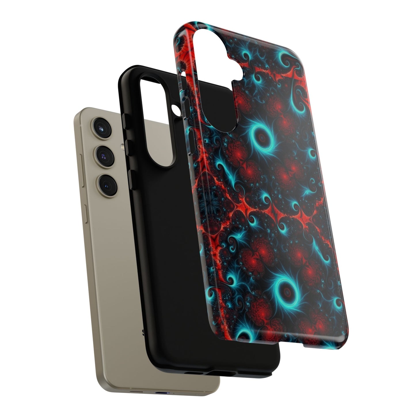 Phone case glossy ---Galaxy Fractal Tough Phone Case — Red & Teal Abstract Protective Cover