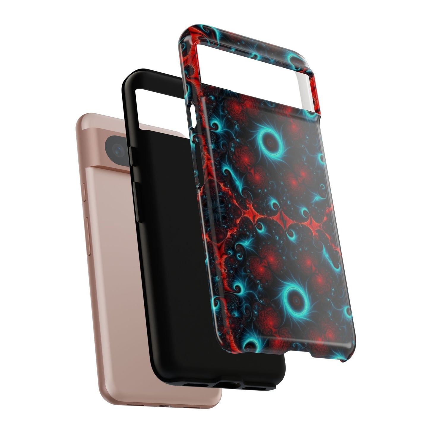 Phone case glossy ---Galaxy Fractal Tough Phone Case — Red & Teal Abstract Protective Cover