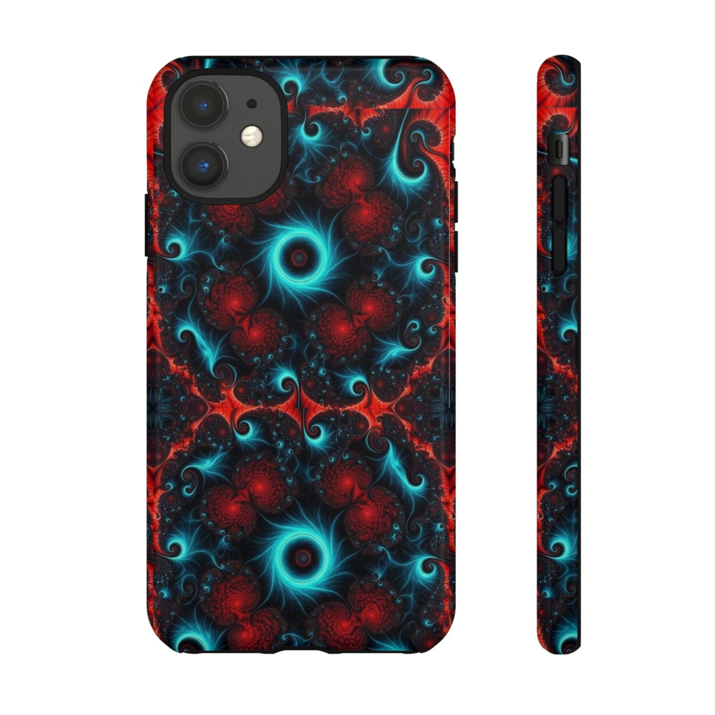 Phone case glossy ---Galaxy Fractal Tough Phone Case — Red & Teal Abstract Protective Cover