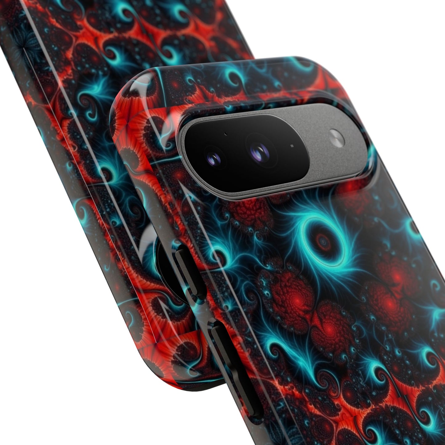 Phone case glossy ---Galaxy Fractal Tough Phone Case — Red & Teal Abstract Protective Cover