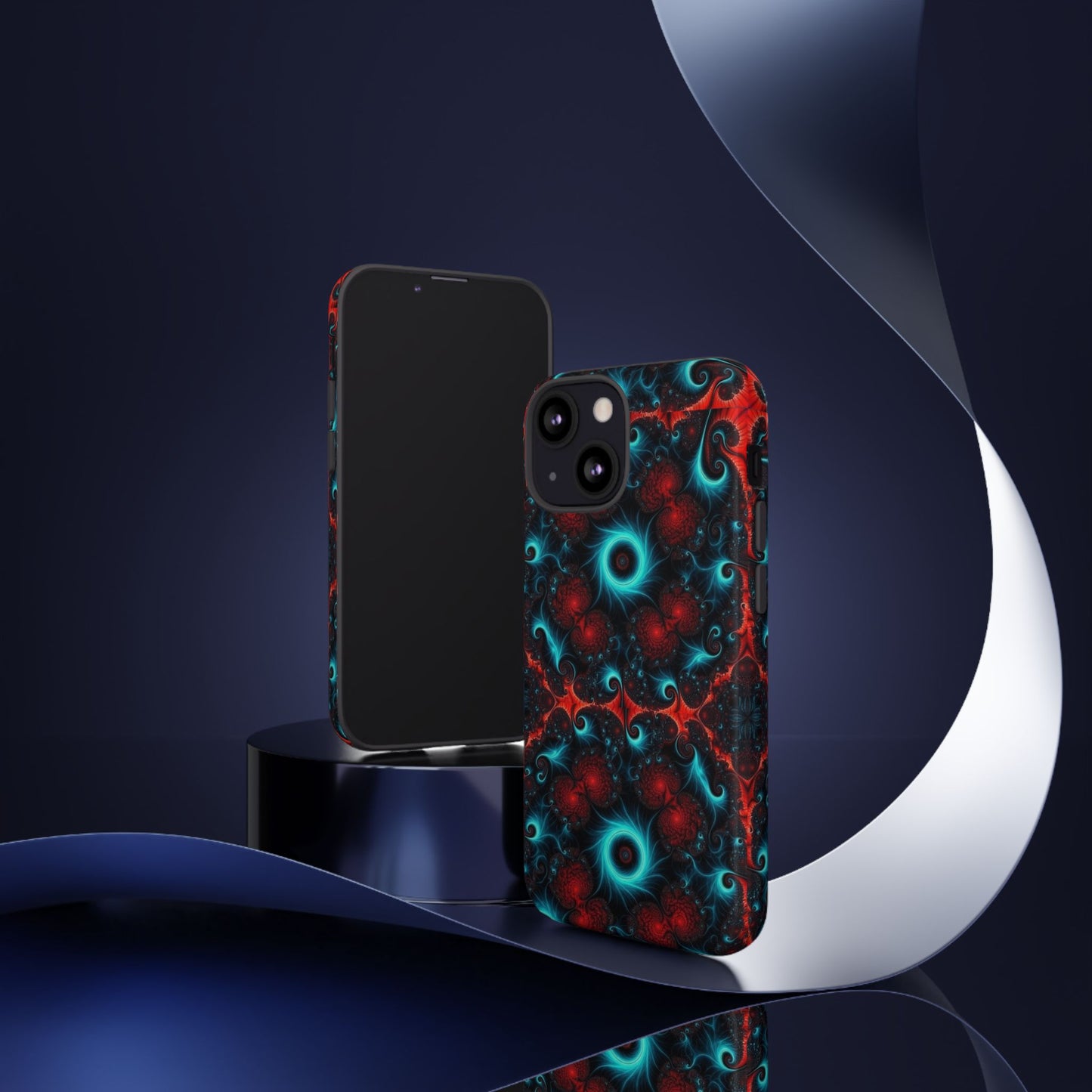 Phone case glossy ---Galaxy Fractal Tough Phone Case — Red & Teal Abstract Protective Cover