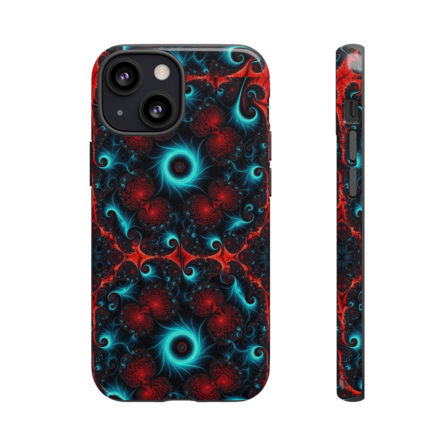 Phone case glossy ---Galaxy Fractal Tough Phone Case — Red & Teal Abstract Protective Cover