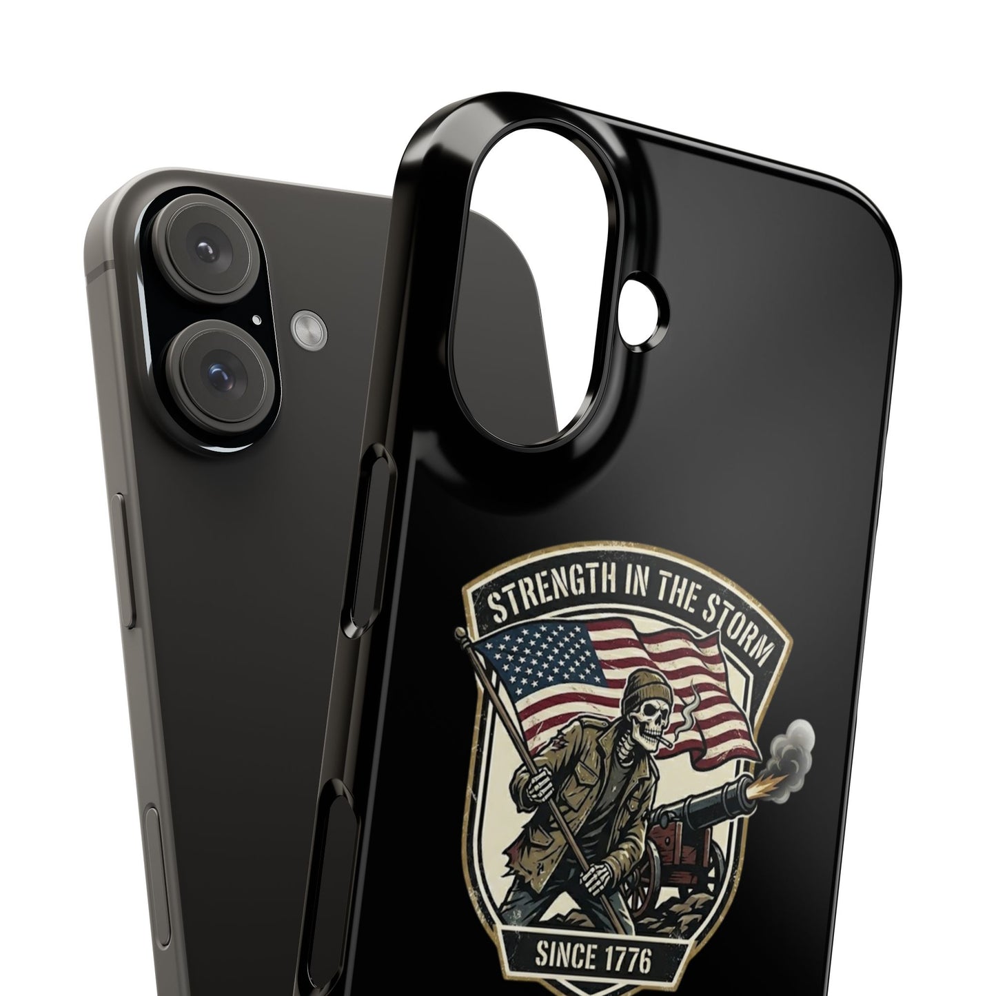 American Slim Phone Case — "Strength in the Storm" Patriotic Skeleton Soldier Design