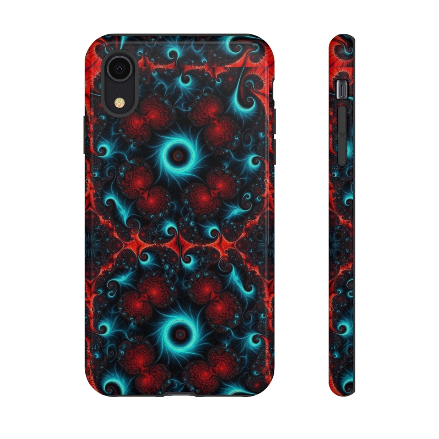 Phone case glossy ---Galaxy Fractal Tough Phone Case — Red & Teal Abstract Protective Cover