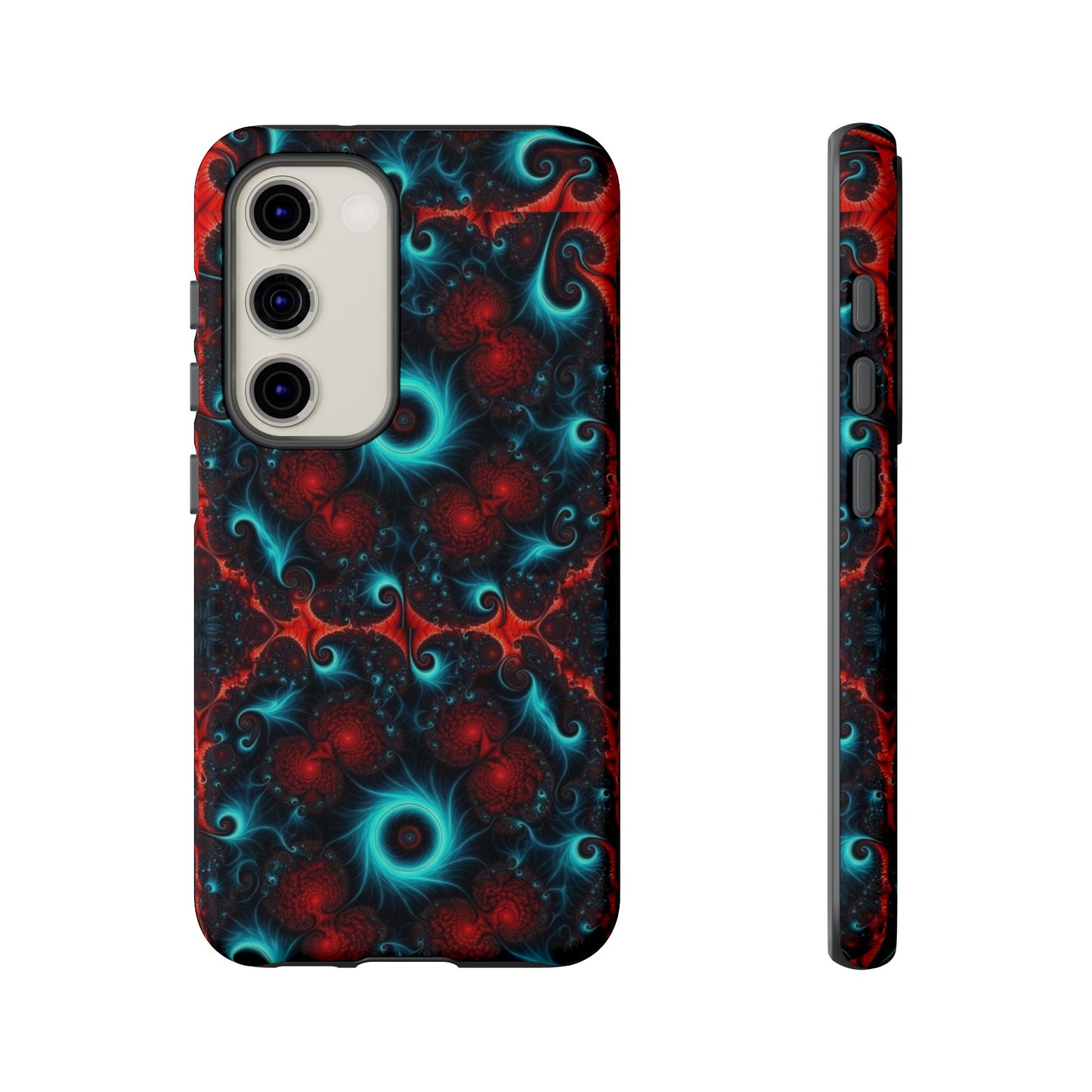 Phone case glossy ---Galaxy Fractal Tough Phone Case — Red & Teal Abstract Protective Cover