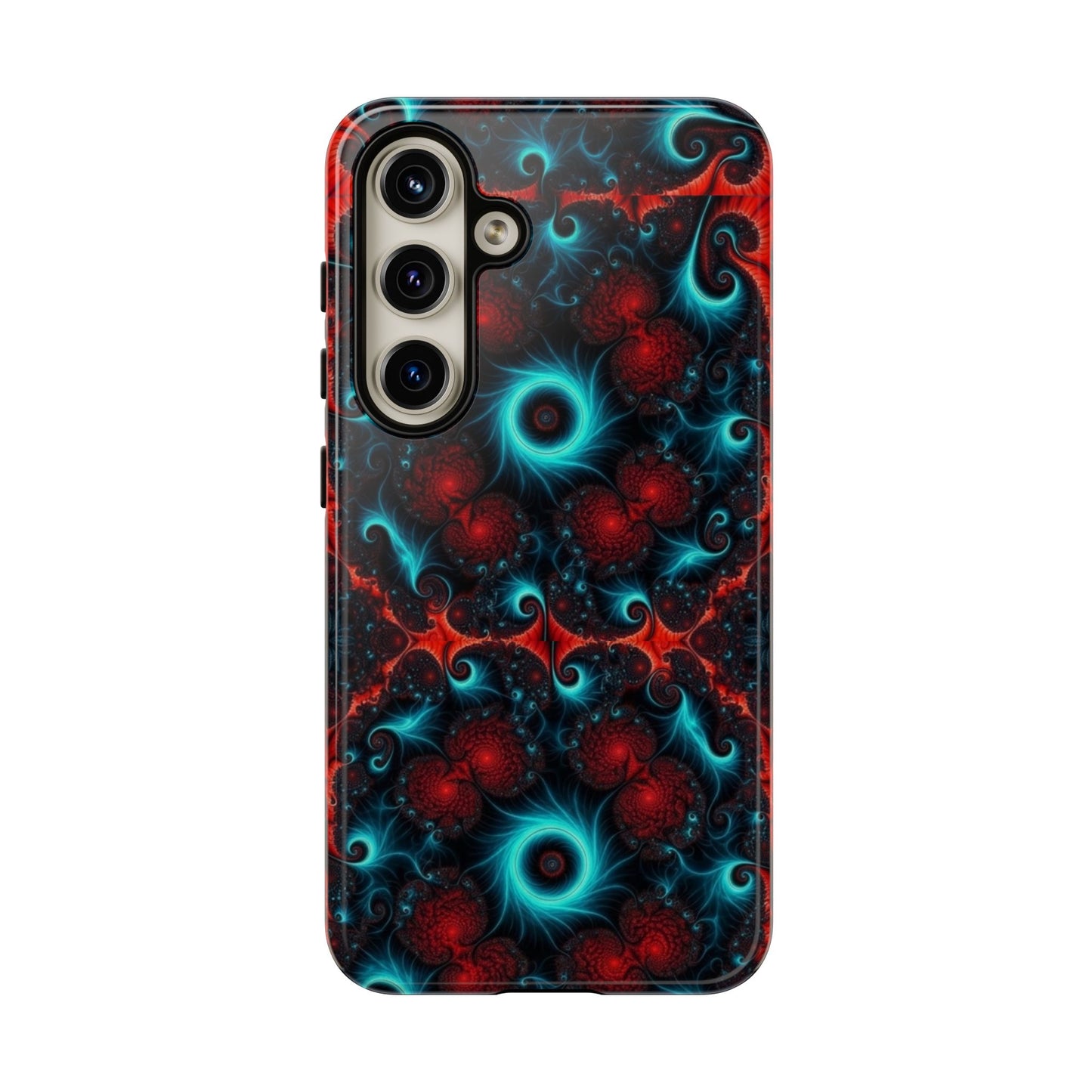 Phone case glossy ---Galaxy Fractal Tough Phone Case — Red & Teal Abstract Protective Cover