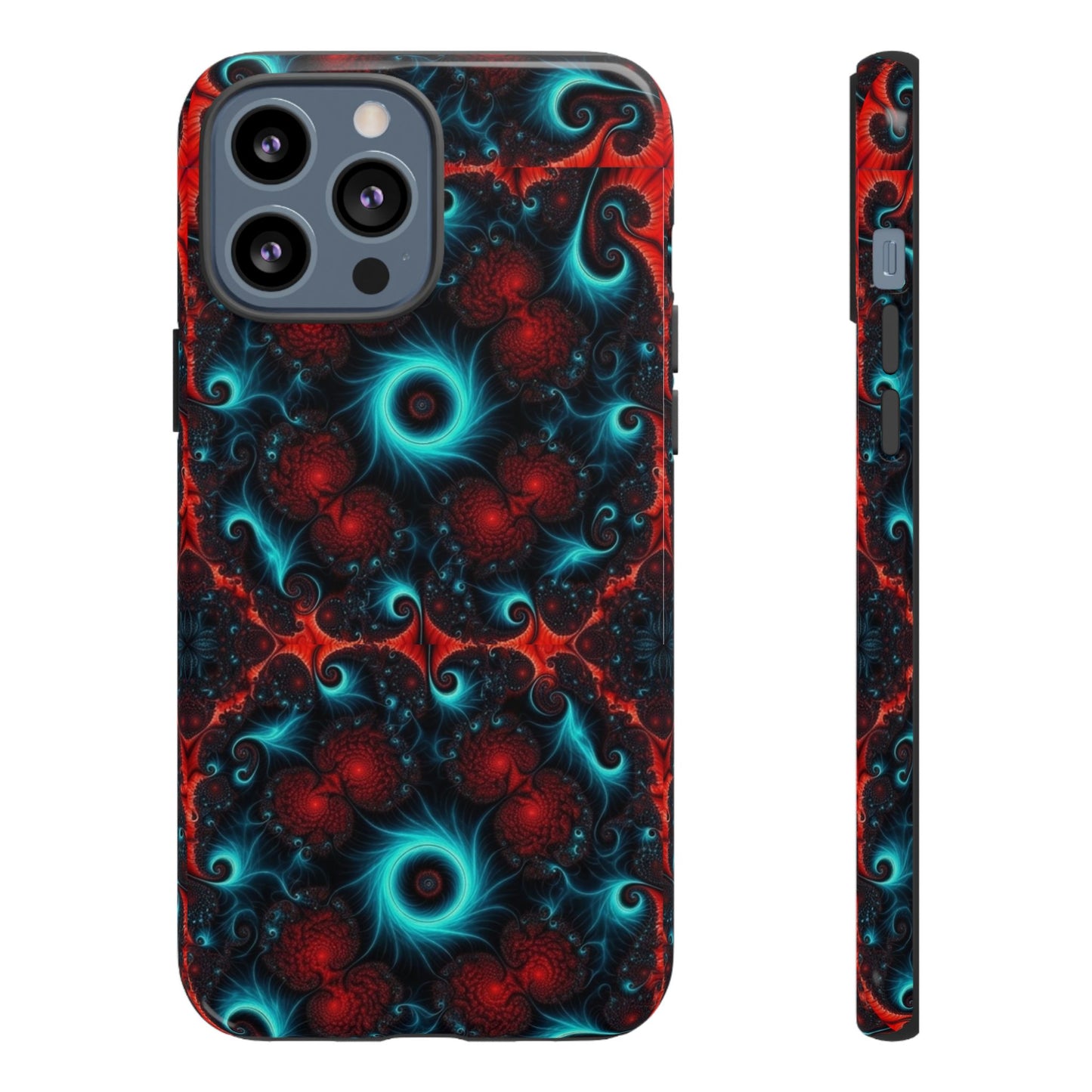 Phone case glossy ---Galaxy Fractal Tough Phone Case — Red & Teal Abstract Protective Cover