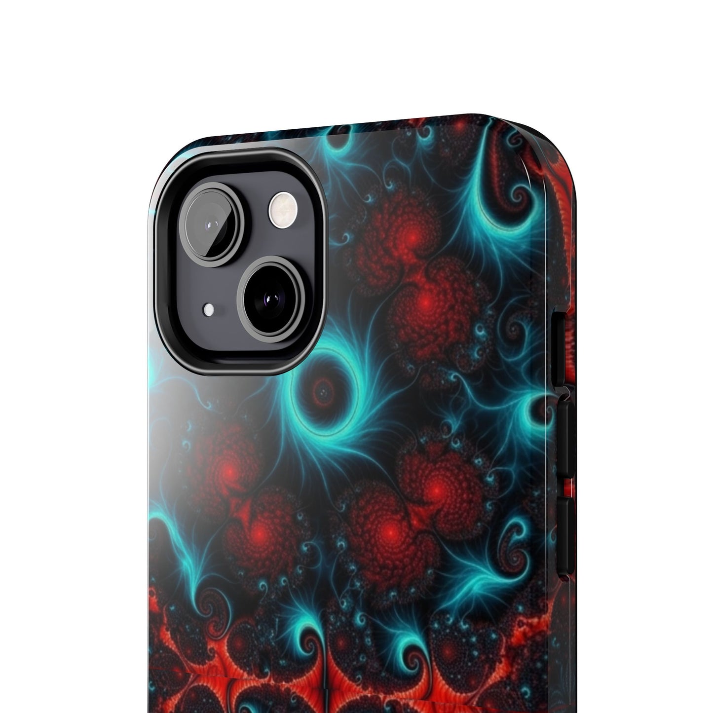 Fractal Bloom Tough Phone Case — Neon Red & Teal Protective Cover
