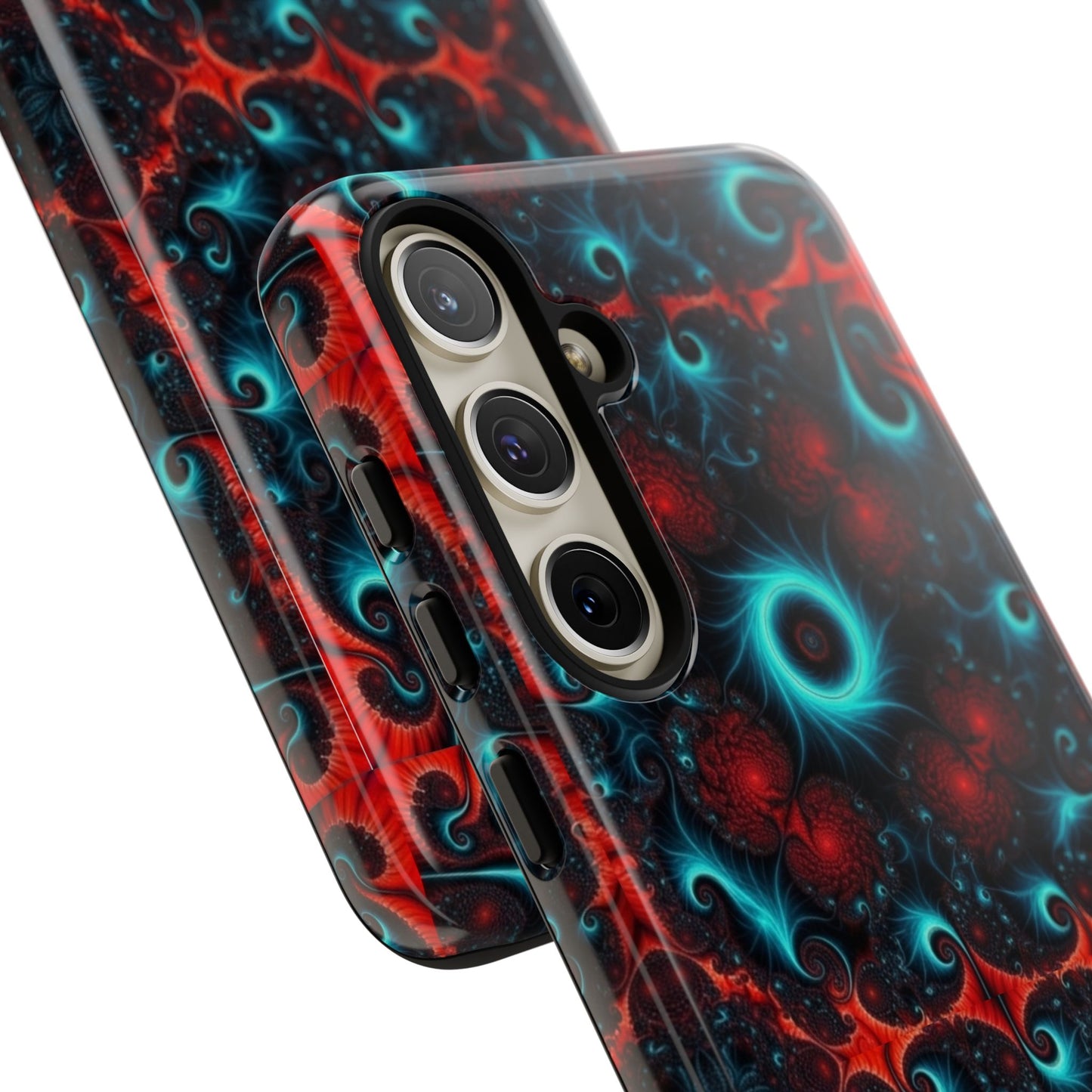 Phone case glossy ---Galaxy Fractal Tough Phone Case — Red & Teal Abstract Protective Cover