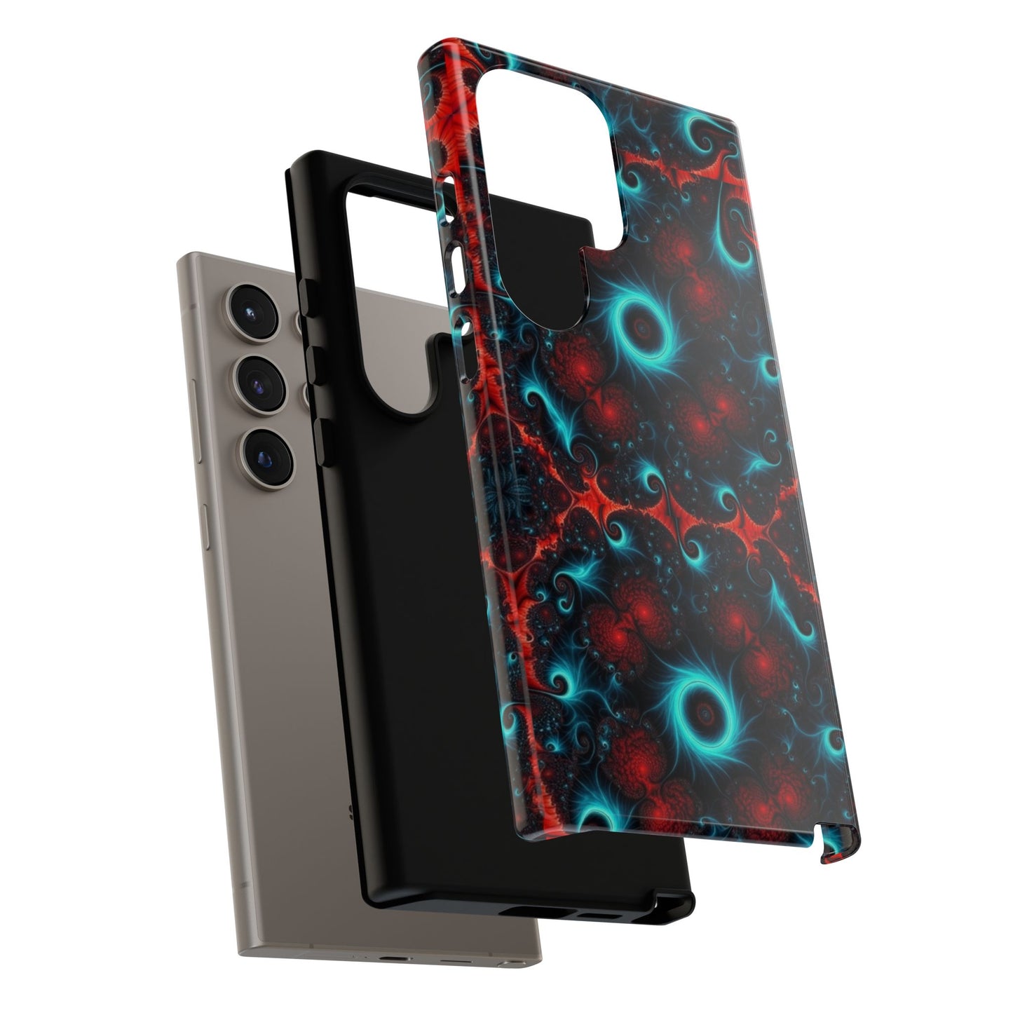 Phone case glossy ---Galaxy Fractal Tough Phone Case — Red & Teal Abstract Protective Cover