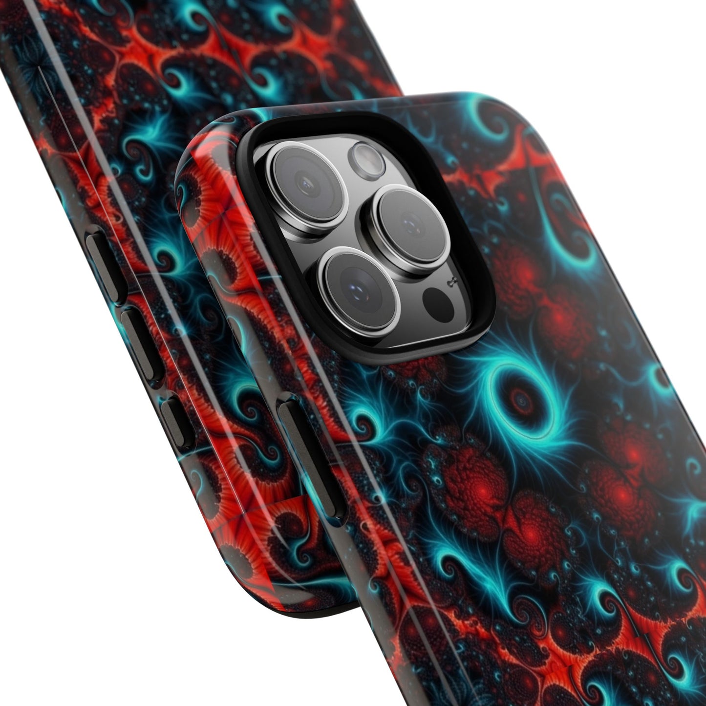 Phone case glossy ---Galaxy Fractal Tough Phone Case — Red & Teal Abstract Protective Cover