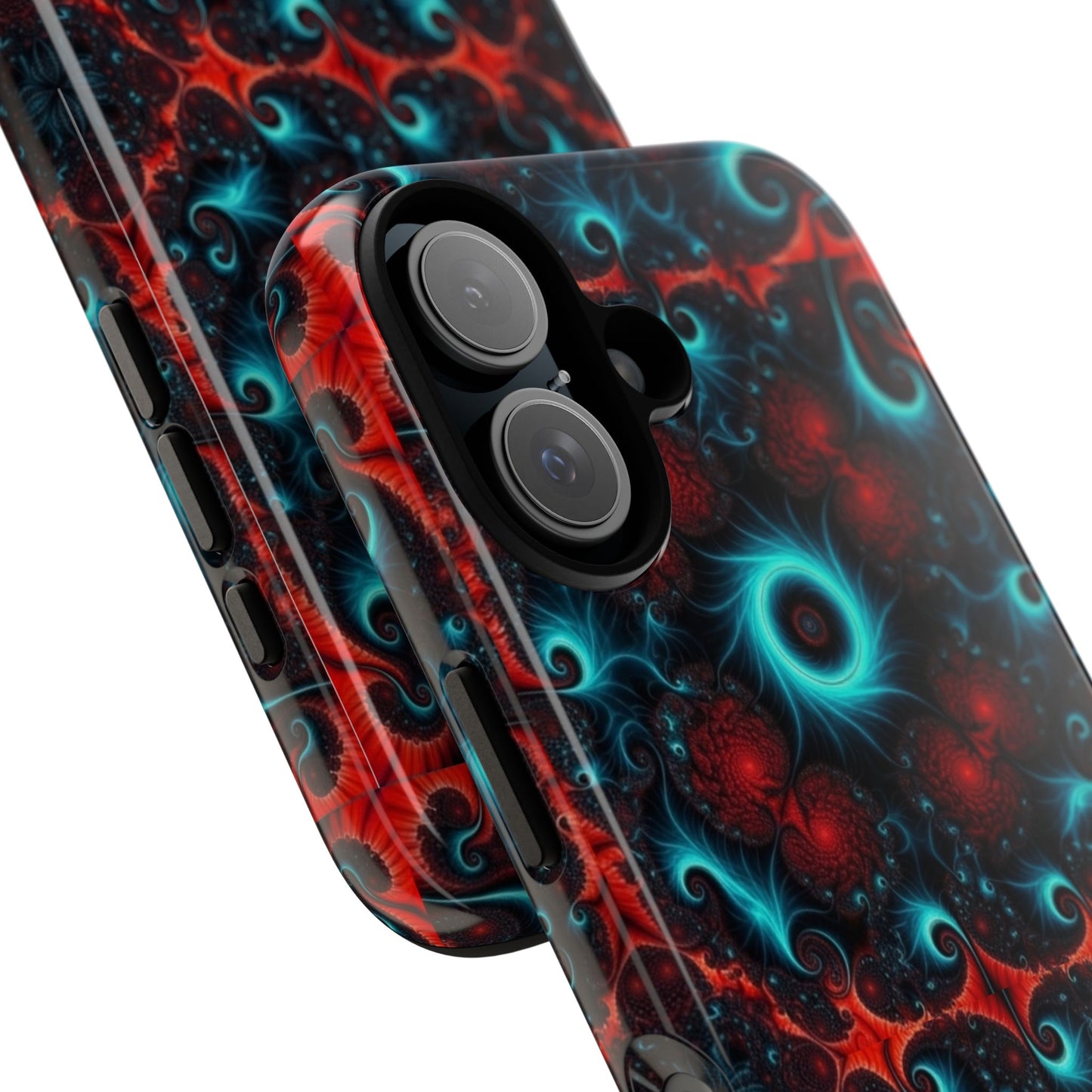 Phone case glossy ---Galaxy Fractal Tough Phone Case — Red & Teal Abstract Protective Cover