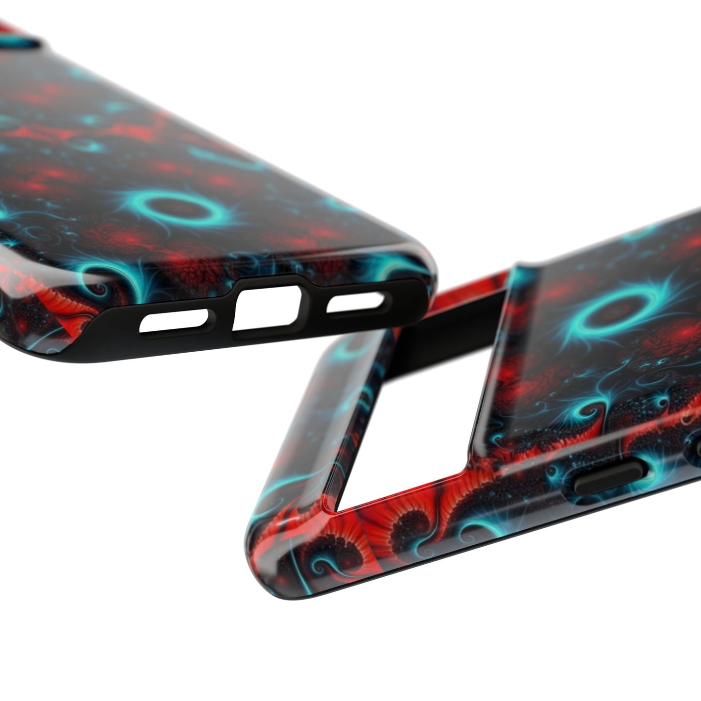 Phone case glossy ---Galaxy Fractal Tough Phone Case — Red & Teal Abstract Protective Cover