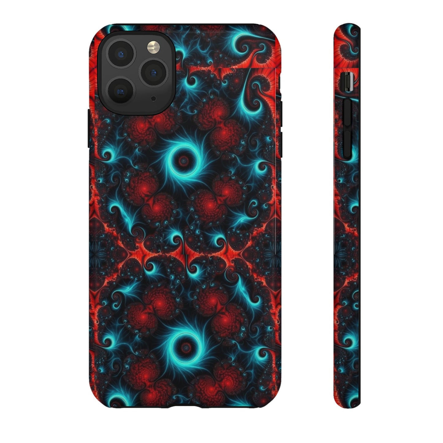 Phone case glossy ---Galaxy Fractal Tough Phone Case — Red & Teal Abstract Protective Cover
