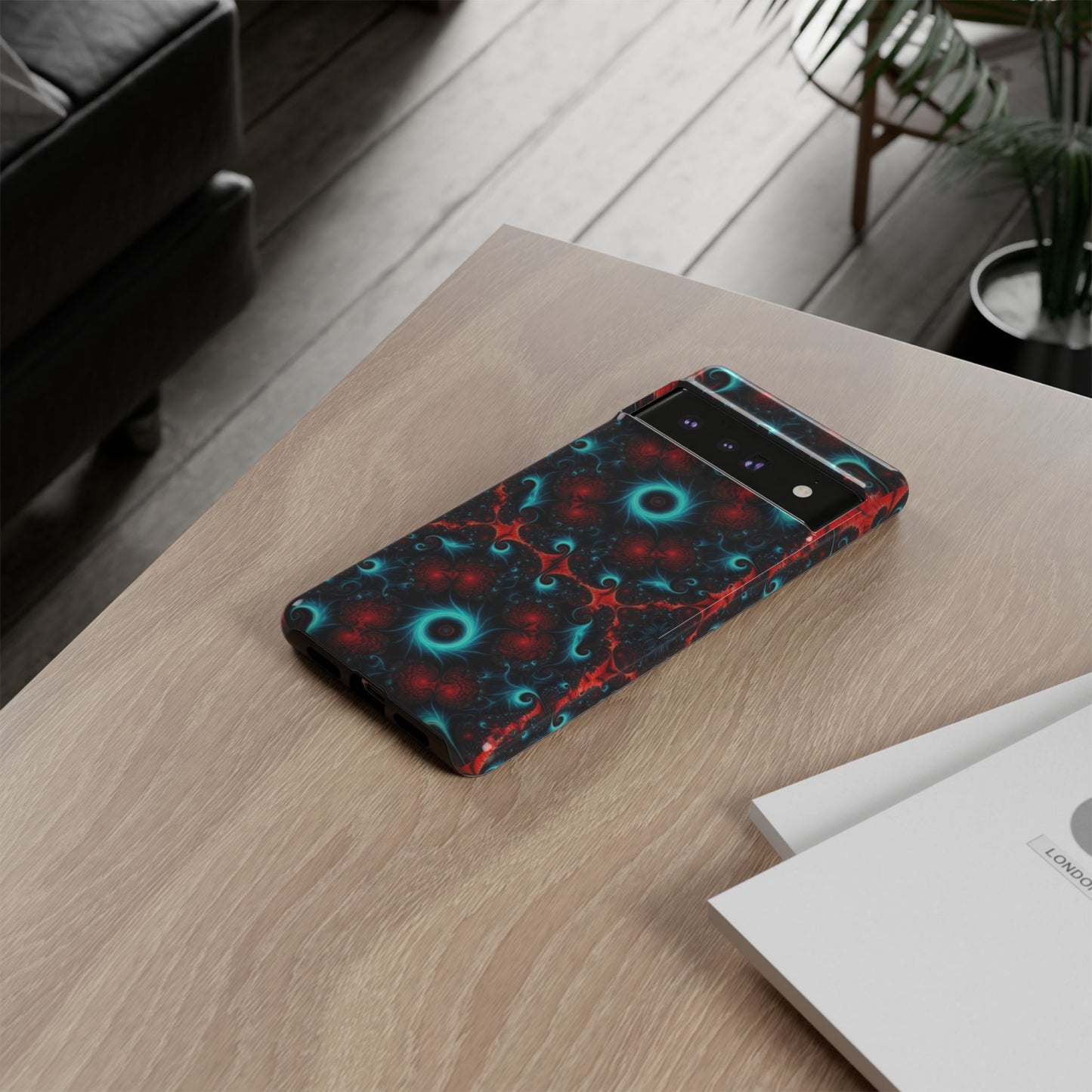 Phone case glossy ---Galaxy Fractal Tough Phone Case — Red & Teal Abstract Protective Cover