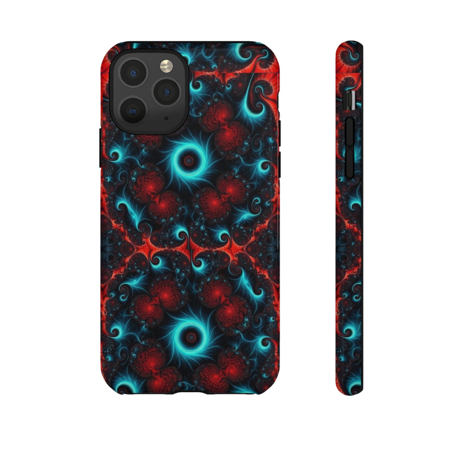 Phone case glossy ---Galaxy Fractal Tough Phone Case — Red & Teal Abstract Protective Cover