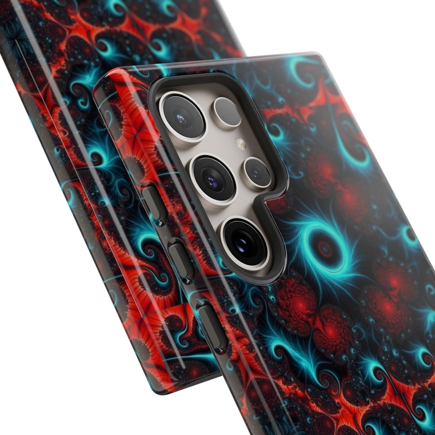 Phone case glossy ---Galaxy Fractal Tough Phone Case — Red & Teal Abstract Protective Cover