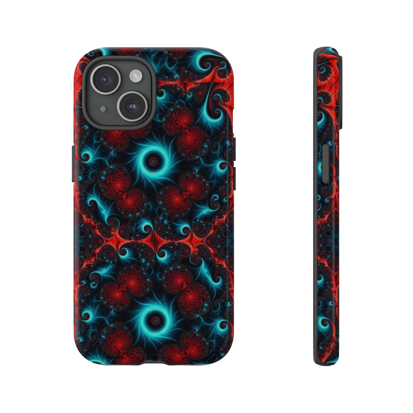 Phone case glossy ---Galaxy Fractal Tough Phone Case — Red & Teal Abstract Protective Cover
