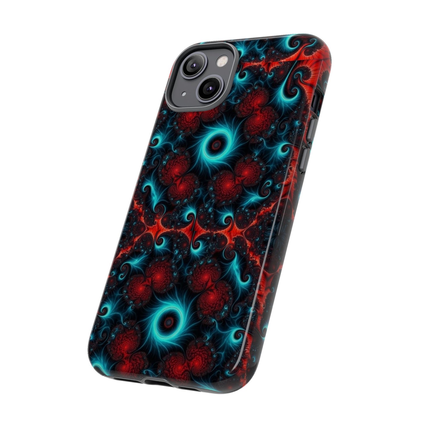 Phone case glossy ---Galaxy Fractal Tough Phone Case — Red & Teal Abstract Protective Cover