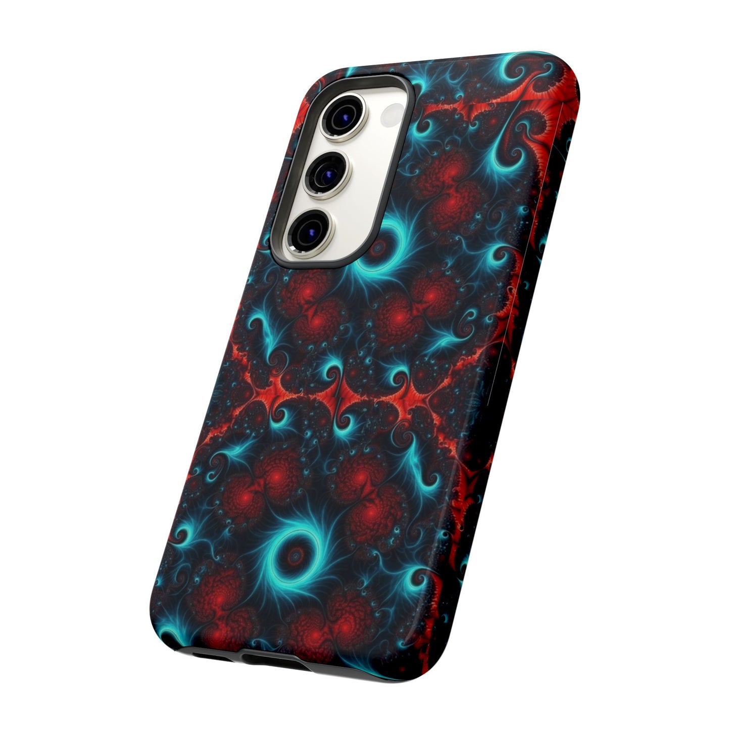 Phone case glossy ---Galaxy Fractal Tough Phone Case — Red & Teal Abstract Protective Cover