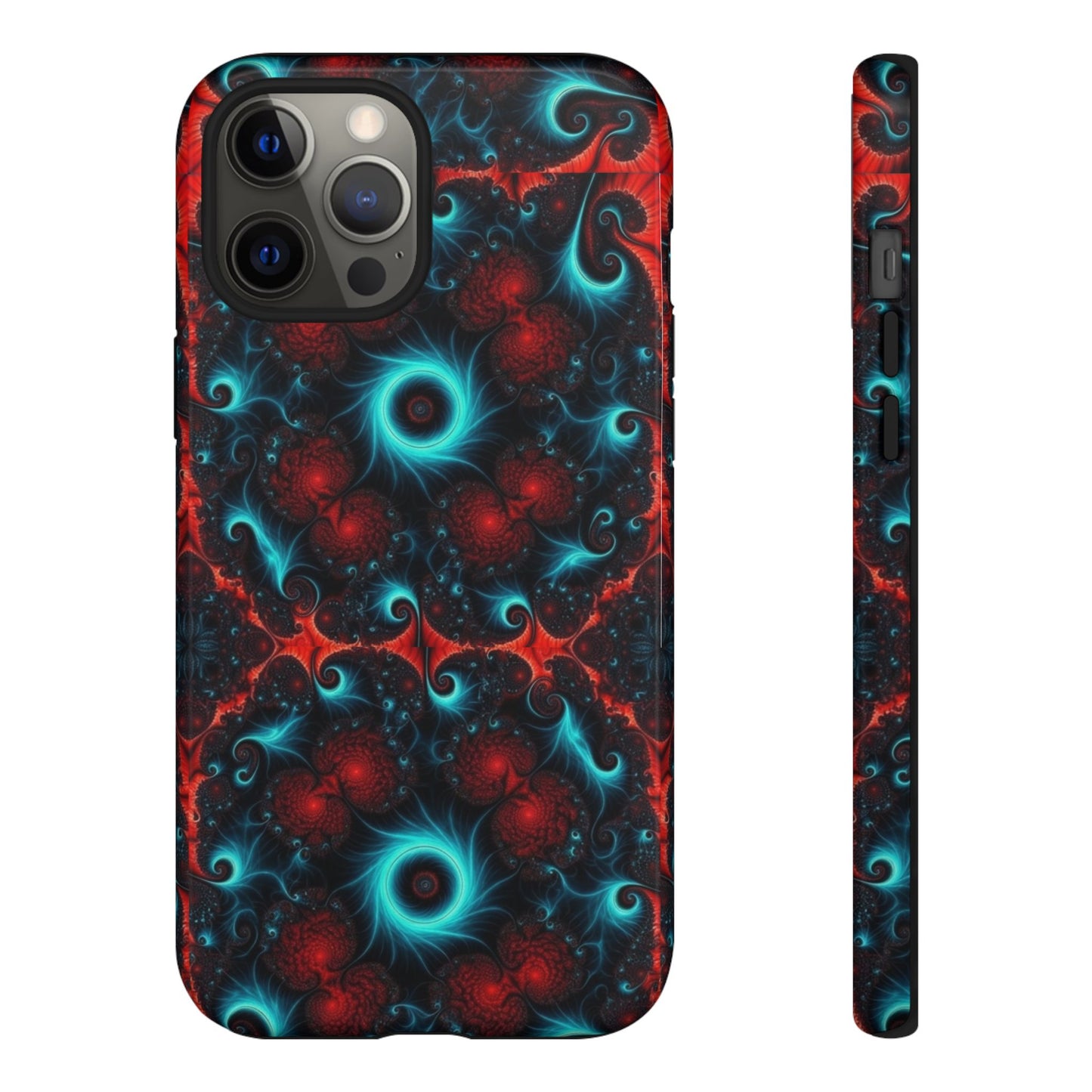 Phone case glossy ---Galaxy Fractal Tough Phone Case — Red & Teal Abstract Protective Cover