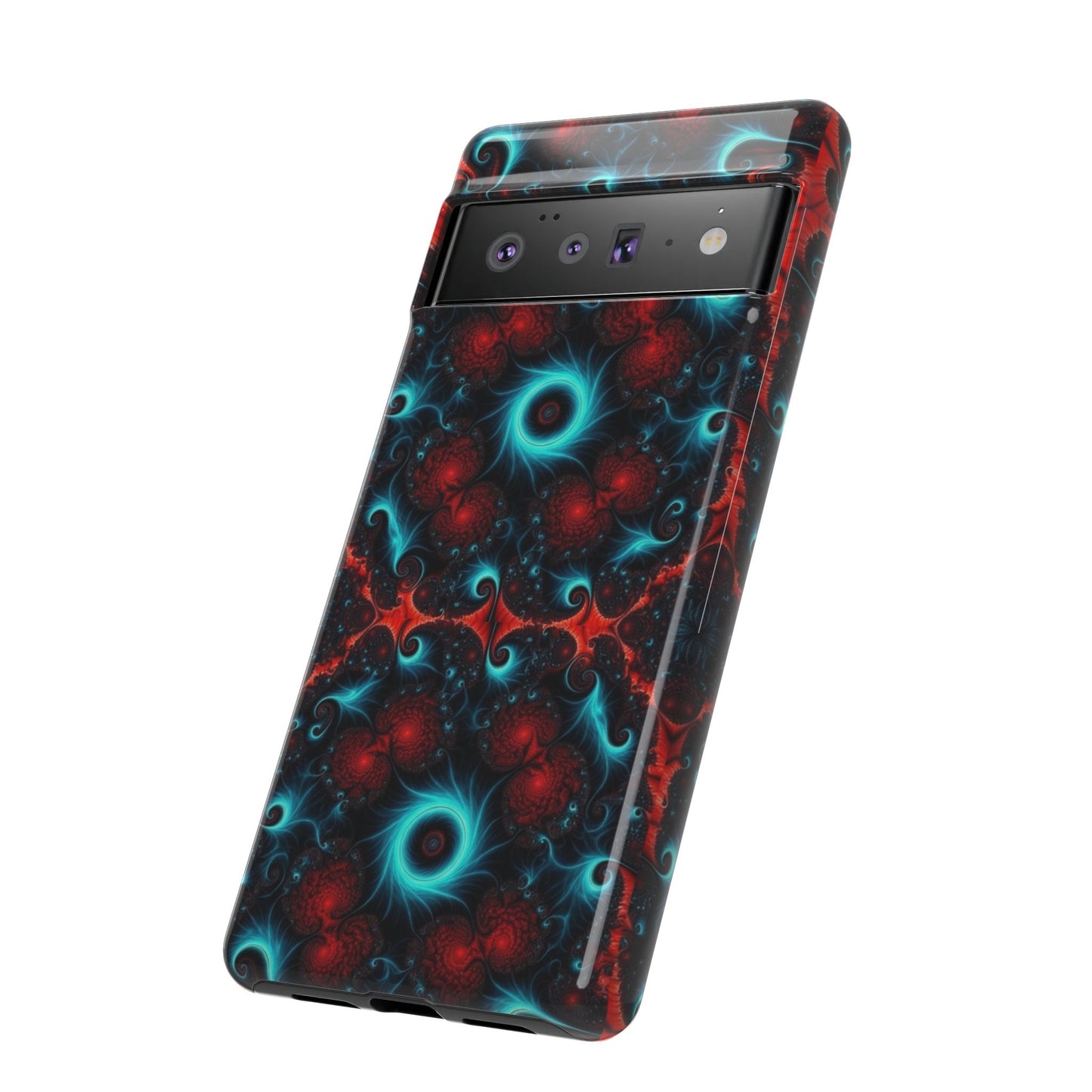 Phone case glossy ---Galaxy Fractal Tough Phone Case — Red & Teal Abstract Protective Cover