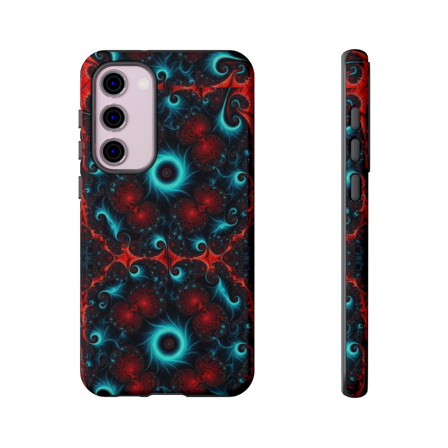 Phone case glossy ---Galaxy Fractal Tough Phone Case — Red & Teal Abstract Protective Cover