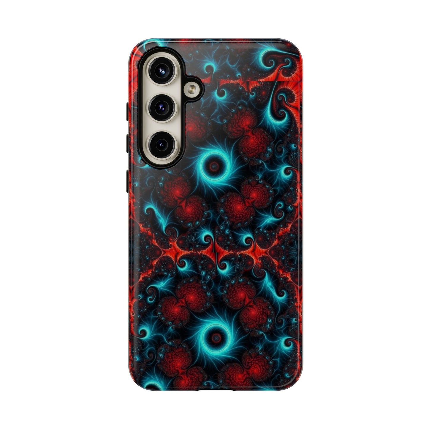 Phone case glossy ---Galaxy Fractal Tough Phone Case — Red & Teal Abstract Protective Cover