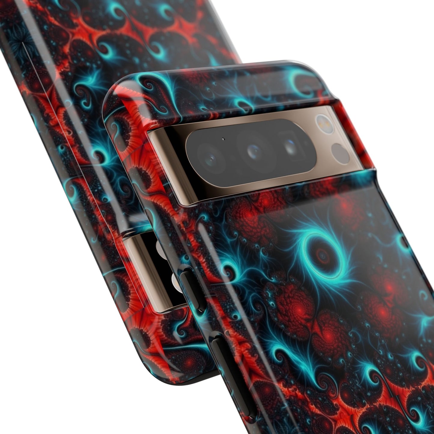 Phone case glossy ---Galaxy Fractal Tough Phone Case — Red & Teal Abstract Protective Cover