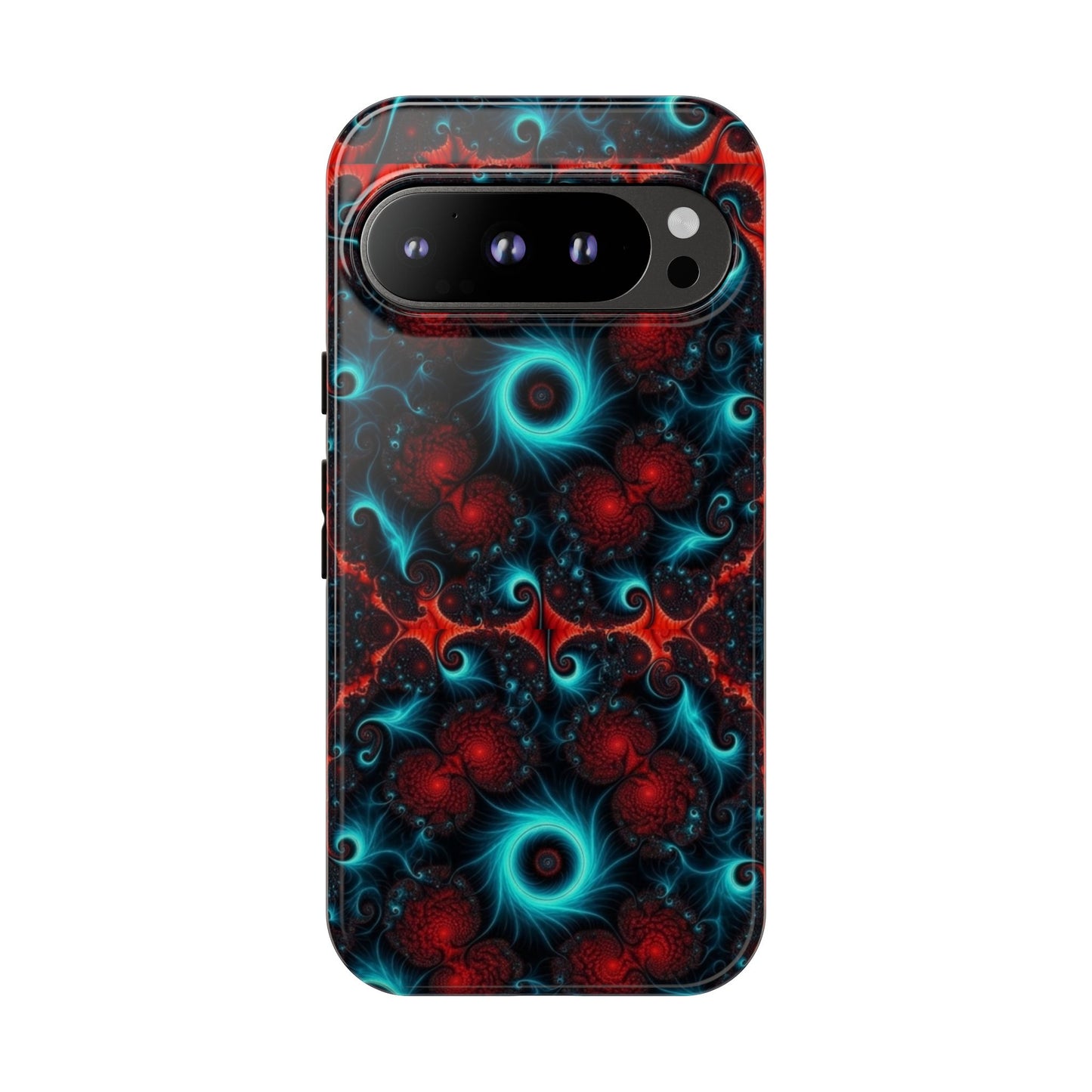Phone case glossy ---Galaxy Fractal Tough Phone Case — Red & Teal Abstract Protective Cover