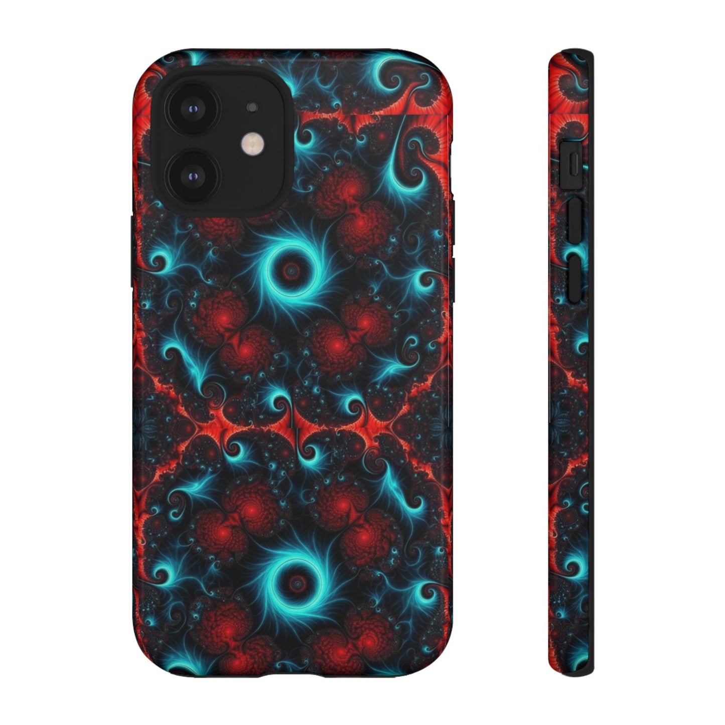 Phone case glossy ---Galaxy Fractal Tough Phone Case — Red & Teal Abstract Protective Cover