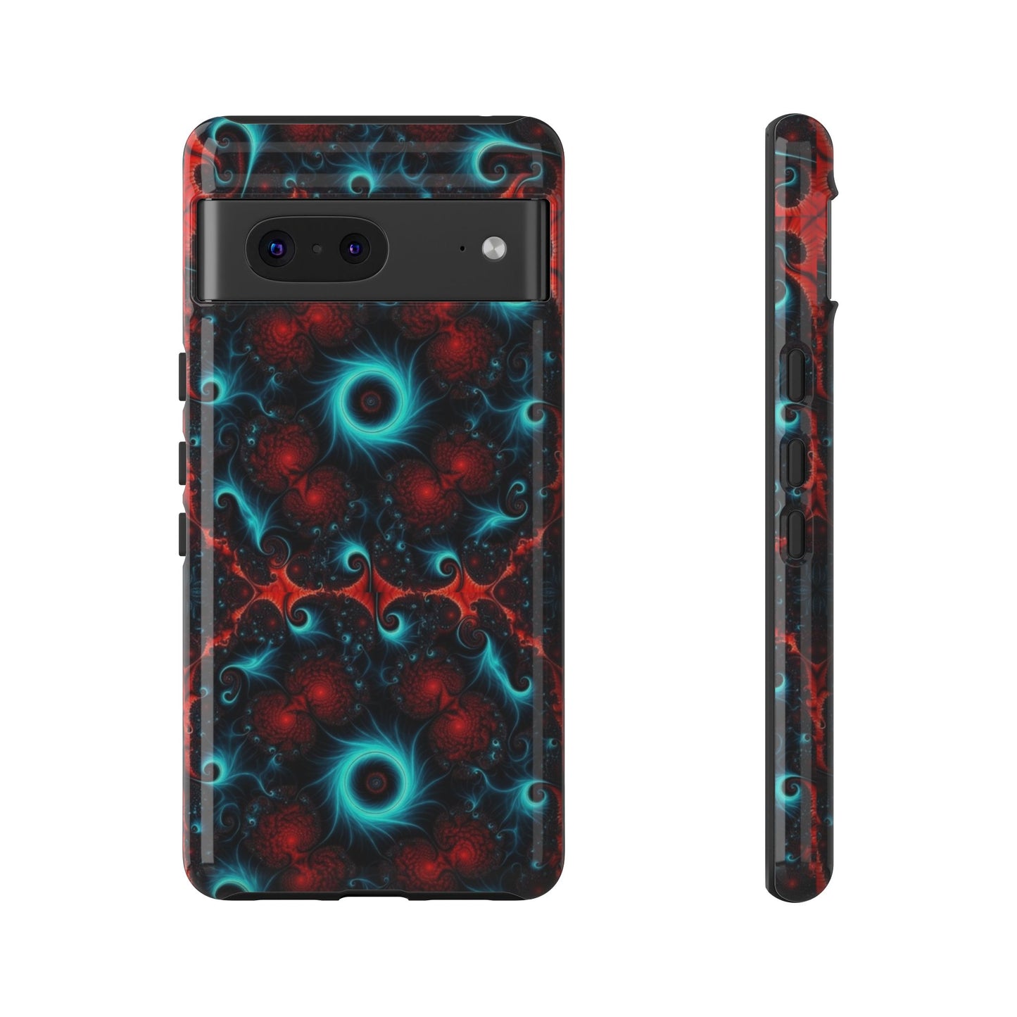 Phone case glossy ---Galaxy Fractal Tough Phone Case — Red & Teal Abstract Protective Cover