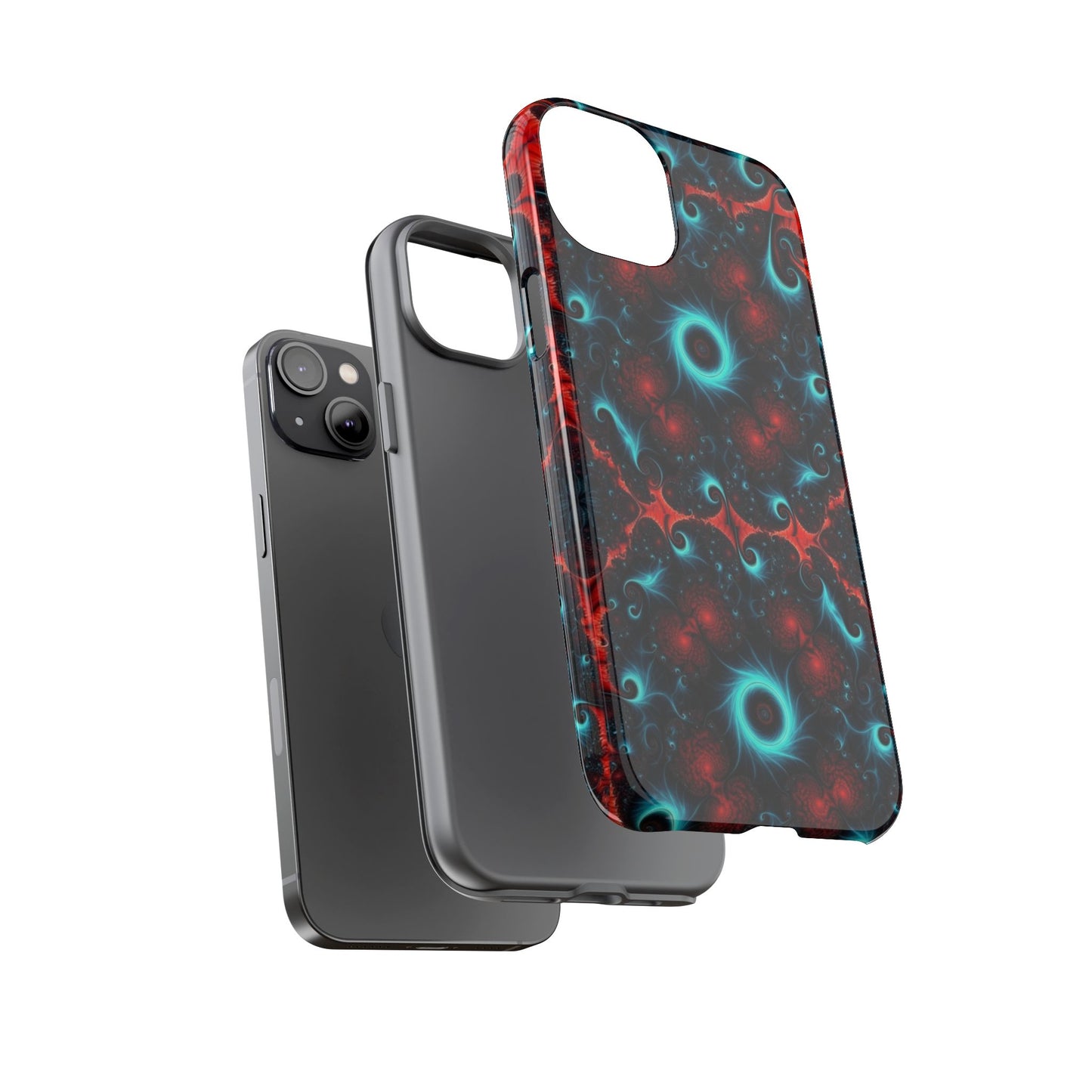 Phone case glossy ---Galaxy Fractal Tough Phone Case — Red & Teal Abstract Protective Cover
