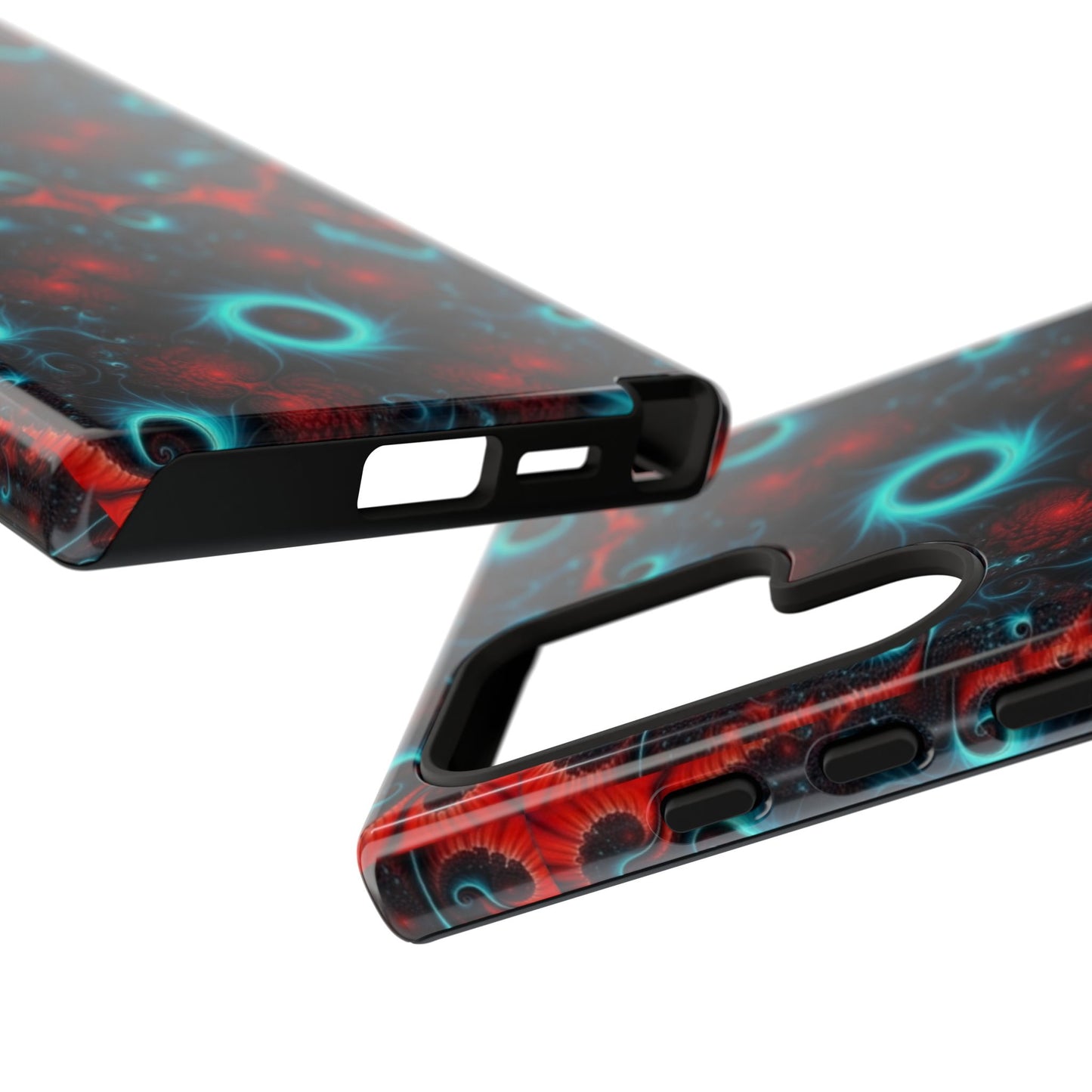 Phone case glossy ---Galaxy Fractal Tough Phone Case — Red & Teal Abstract Protective Cover