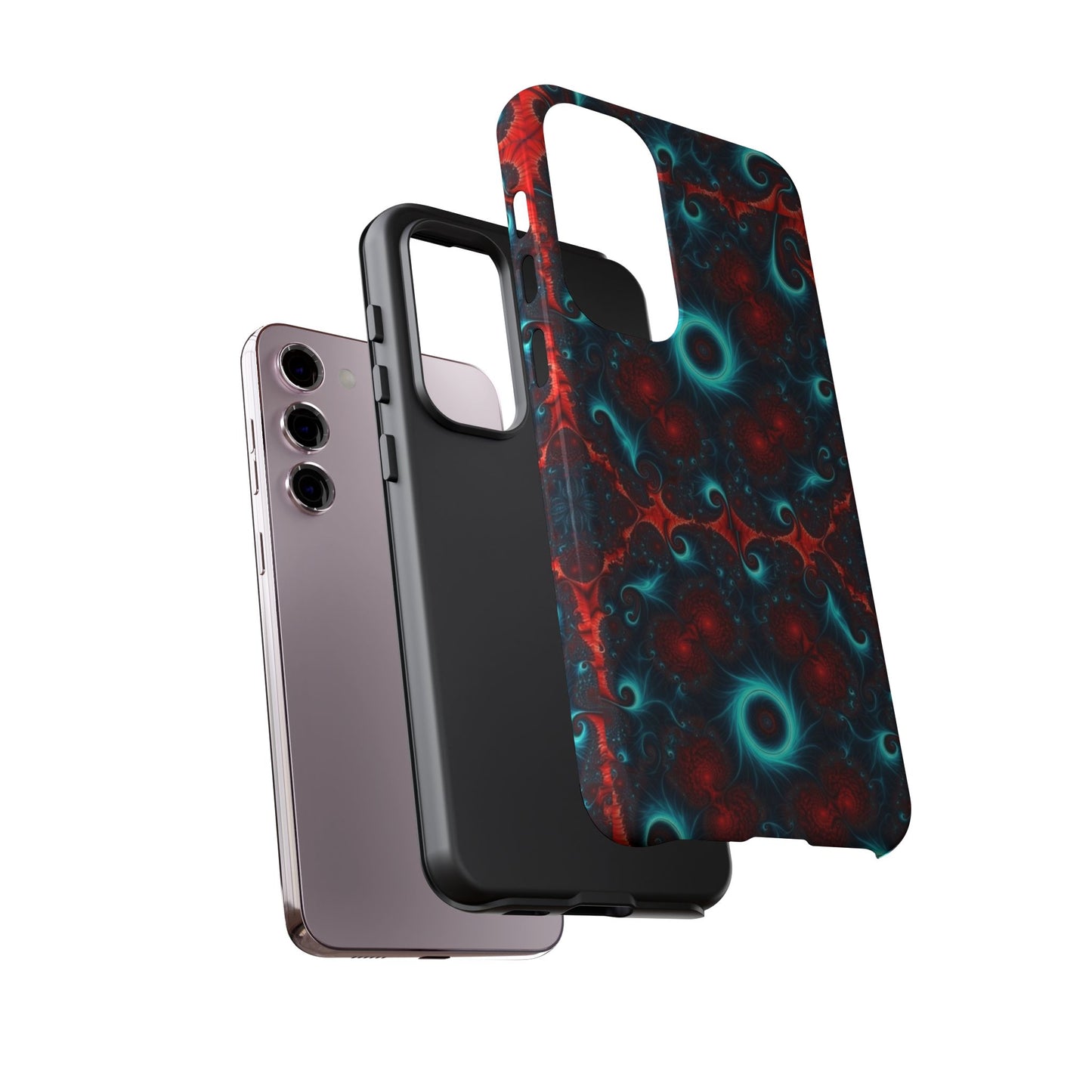 Phone case glossy ---Galaxy Fractal Tough Phone Case — Red & Teal Abstract Protective Cover