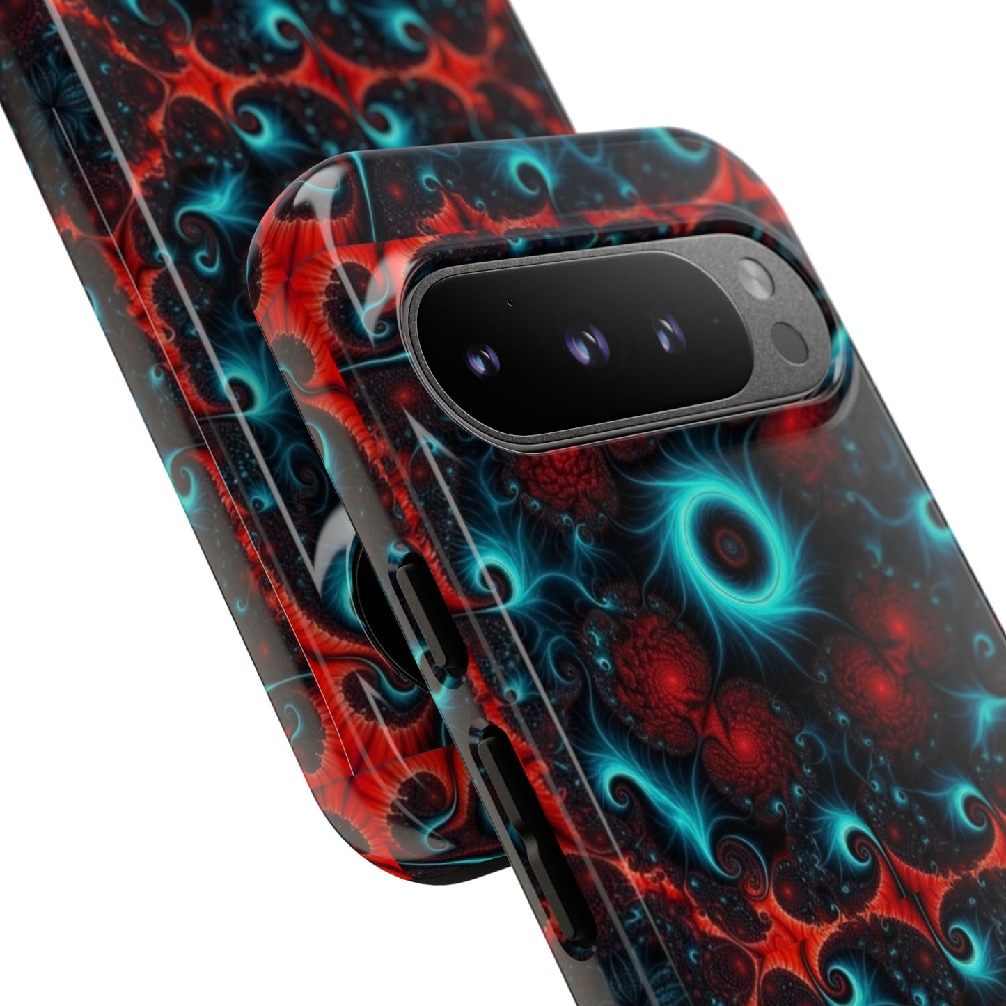 Phone case glossy ---Galaxy Fractal Tough Phone Case — Red & Teal Abstract Protective Cover