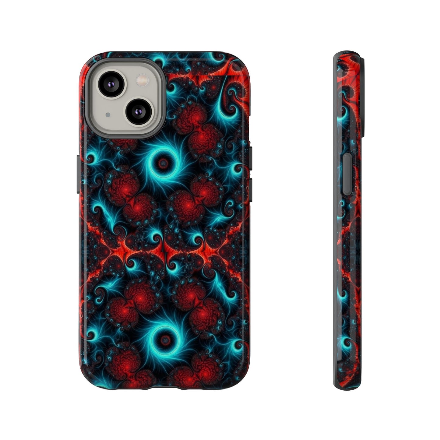 Phone case glossy ---Galaxy Fractal Tough Phone Case — Red & Teal Abstract Protective Cover