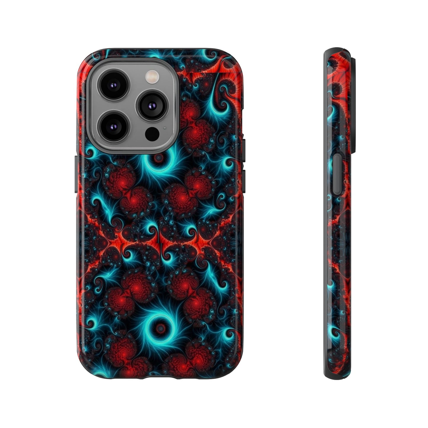 Phone case glossy ---Galaxy Fractal Tough Phone Case — Red & Teal Abstract Protective Cover