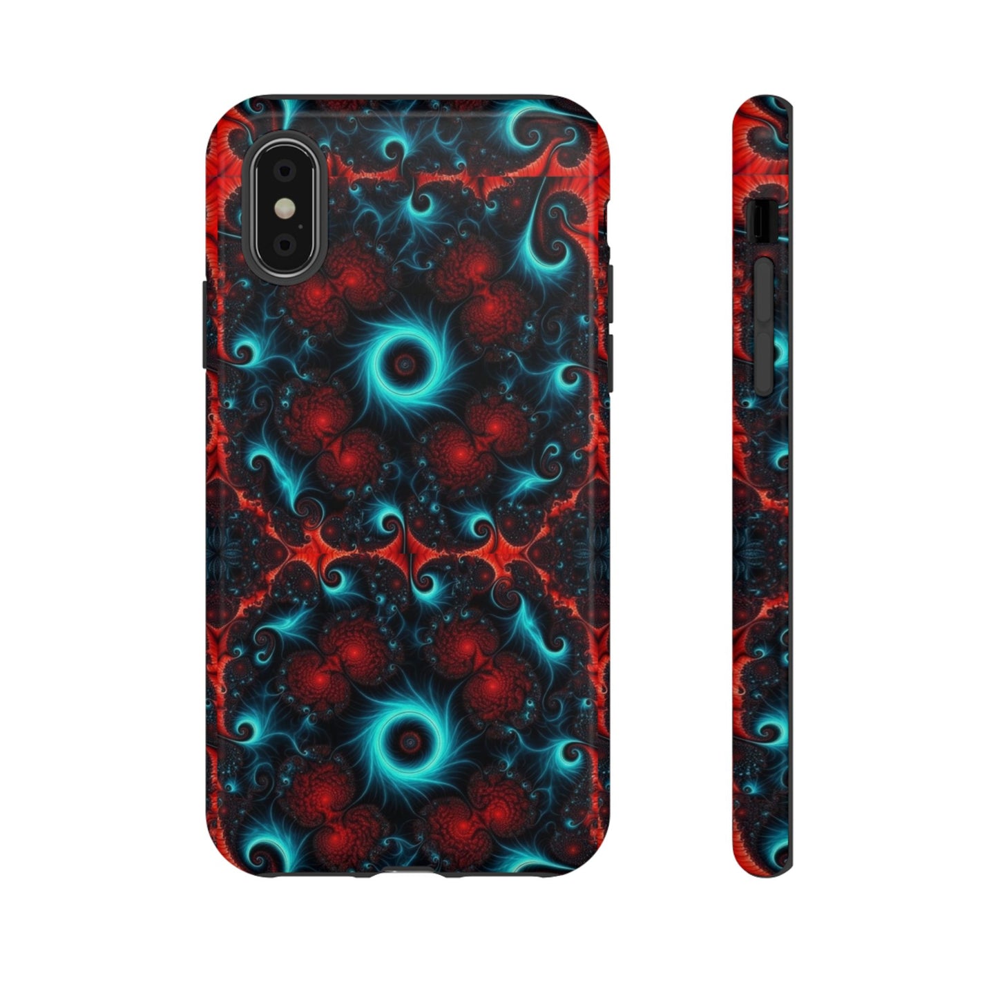 Phone case glossy ---Galaxy Fractal Tough Phone Case — Red & Teal Abstract Protective Cover