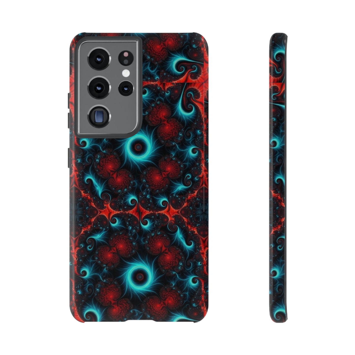 Phone case glossy ---Galaxy Fractal Tough Phone Case — Red & Teal Abstract Protective Cover