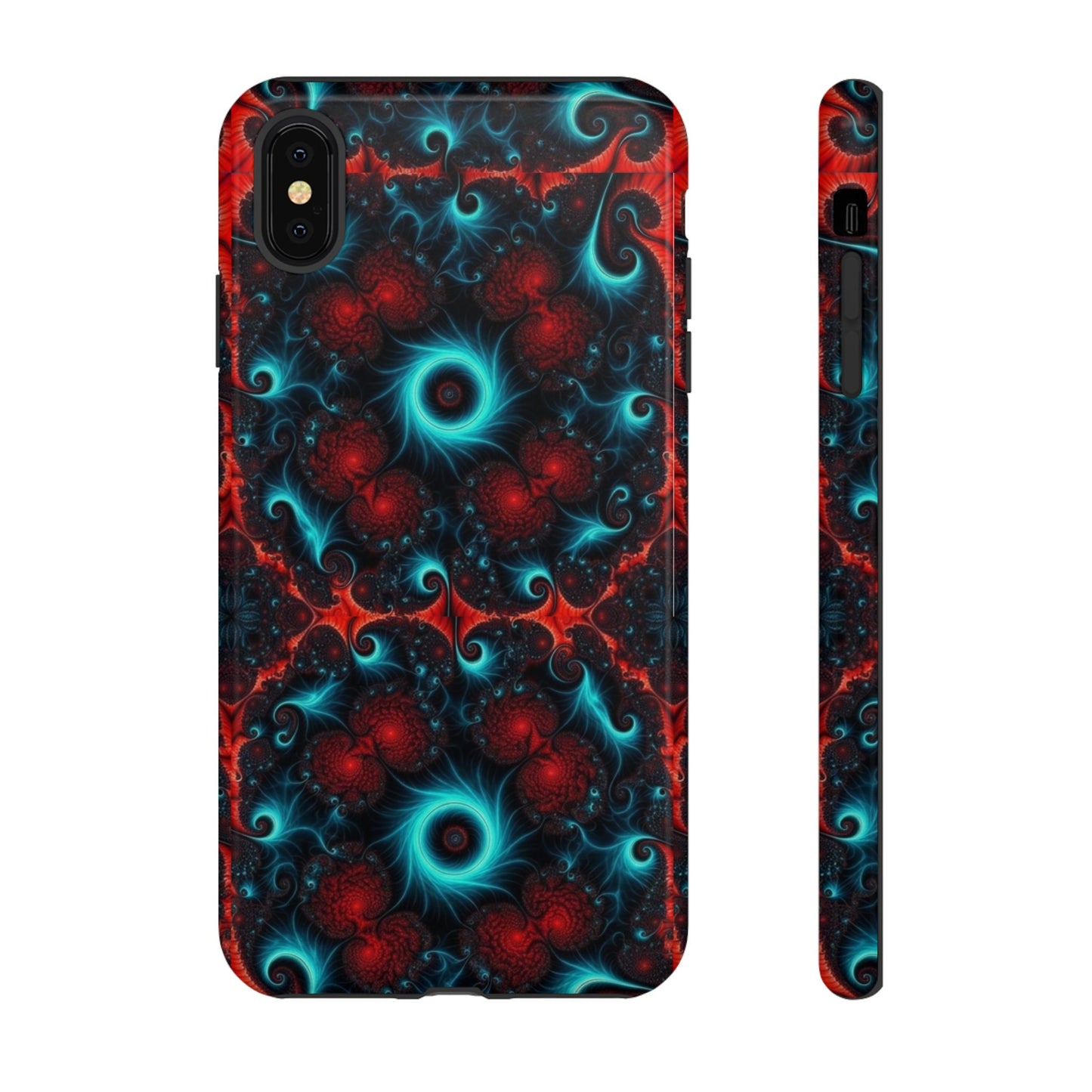 Phone case glossy ---Galaxy Fractal Tough Phone Case — Red & Teal Abstract Protective Cover