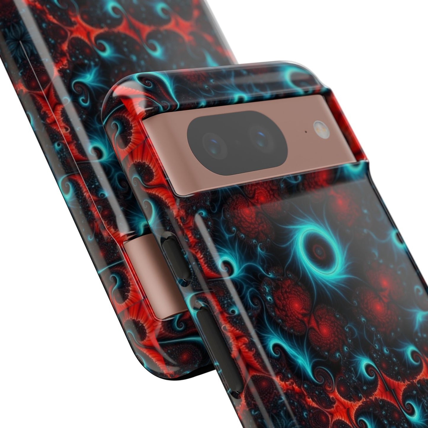Phone case glossy ---Galaxy Fractal Tough Phone Case — Red & Teal Abstract Protective Cover